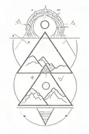3 triangle mountains with sun and moon tattoo design idea