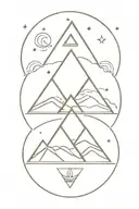 3 triangle mountains with sun and moon tattoo design idea