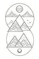 3 triangle mountains with sun and moon tattoo design idea