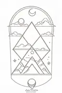 3 triangle mountains with sun and moon tattoo design idea