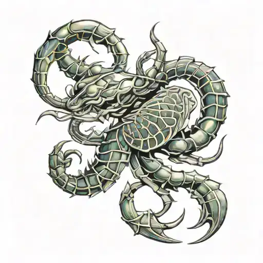 horoscope cancer, scorpion, fish, faces merged together tattoo design idea