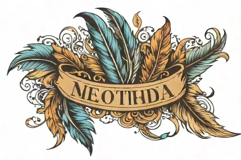 Feather with name written tattoo design idea