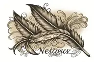 Feather with name written tattoo design idea