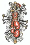 Cross draped with boxing gloves hanging, one side tattoo design idea