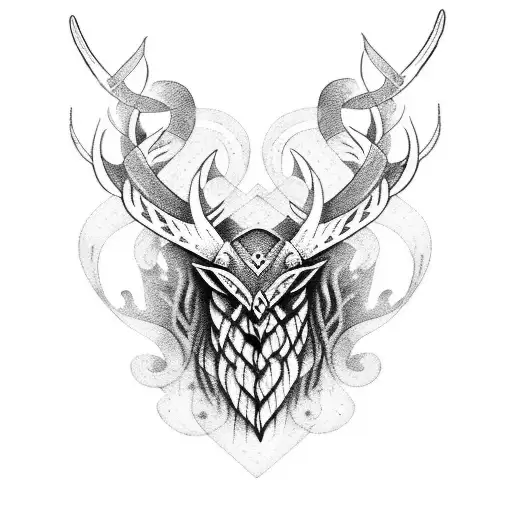 Viking stag owl folk tattoo design idea