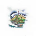 A majestic waterfall cascading down a rocky mountain surrounded by lush greenery tattoo design idea