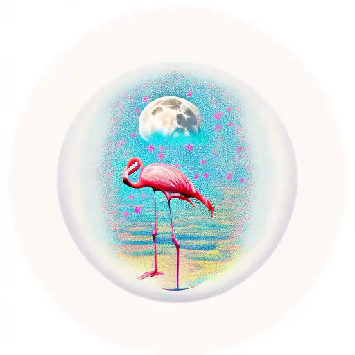mashroom, moon, f1, girlfirend, flamingo tattoo design idea