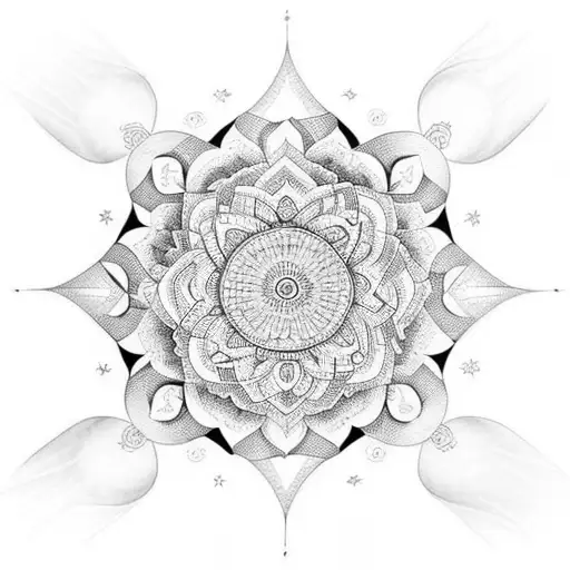 elbow Mandala expanding into forearm in group of flying bird tattoo design idea