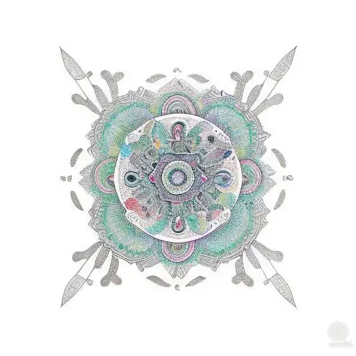 elbow Mandala expanding into forearm in group of flying bird tattoo design idea