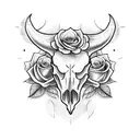 cow skull with roses tattoo design idea
