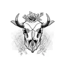 cow skull with roses tattoo design idea
