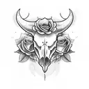 cow skull with roses tattoo design idea