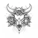 cow skull with roses tattoo design idea