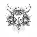 cow skull with roses tattoo design idea