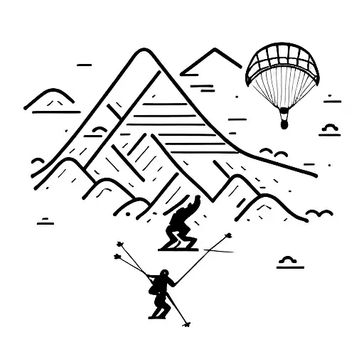 Skier down a mountain with a paraglider overhead tattoo design idea