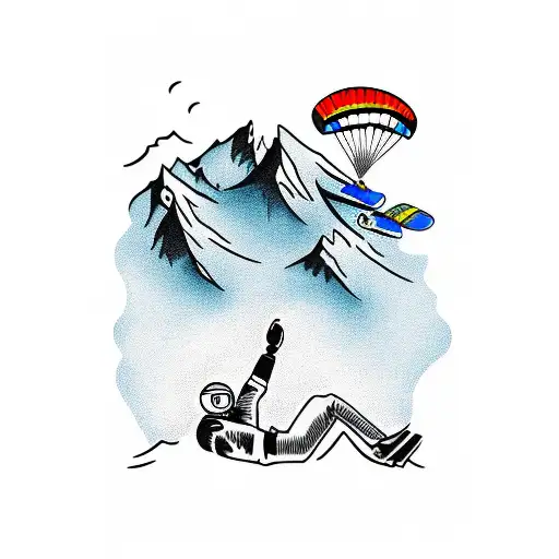 Skier down a mountain with a paraglider overhead tattoo design idea