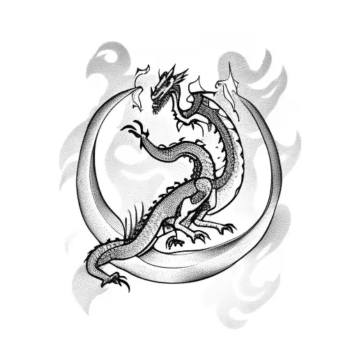 dragon crawling from book tattoo design idea