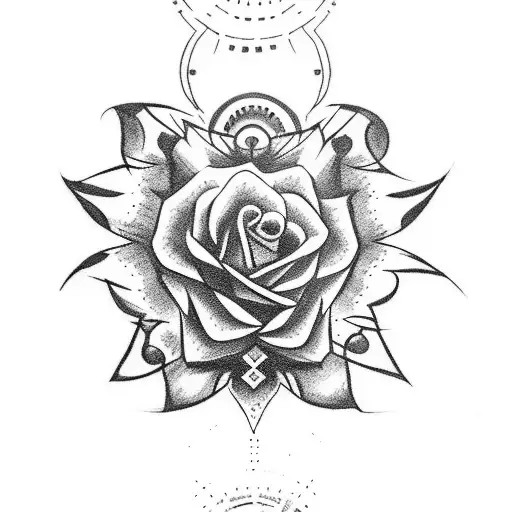 Aztec with roses and god, full arm sleeve  tattoo design idea