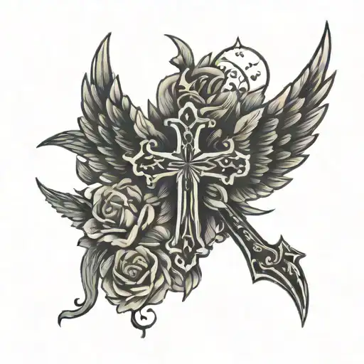 Meaningful ankle tattoo for my dad who passed away, that tattoo has a cross and wings on the ankle tattoo design idea