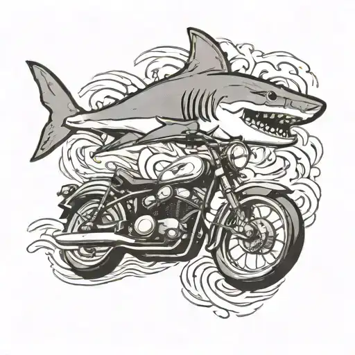 Shark swimming next to motorcycle tattoo design idea