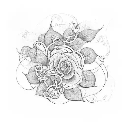 An acoustic guitar intertwined with vines and flowers tattoo design idea