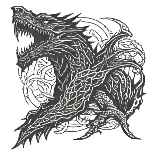 skyrim alduin blackwork terror tattoo design idea