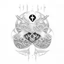 last name spelt "Reed" for back tattoo with a cross tattoo design idea