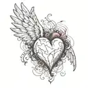 flying broken heart wings tattoo design idea