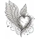 flying broken heart wings tattoo design idea
