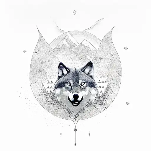 seasons changing, wolf on ground, phoenix flying, prayer hands in middle tattoo design idea