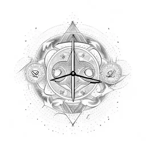 changing of seasons with a round clock prayer hands a phoenix flying and a wolf tattoo design idea