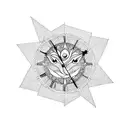 seasons changing with a round clock, prayer hands in the middle, a phoenix flying, and a lone wolf tattoo design idea