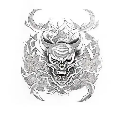 Black and white sleeve piece, representing remorse and regret. Bad life choices. Devil in me. tattoo design idea