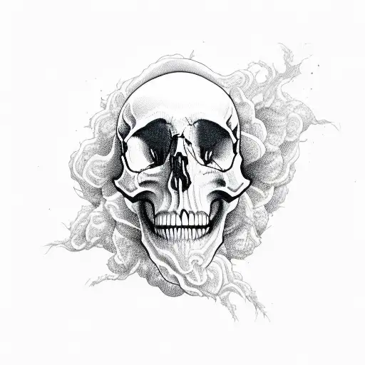 A skull engulfed in swirling smoke tattoo design idea