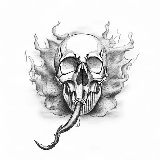 A skull with smoke rising from its eye sockets tattoo design idea