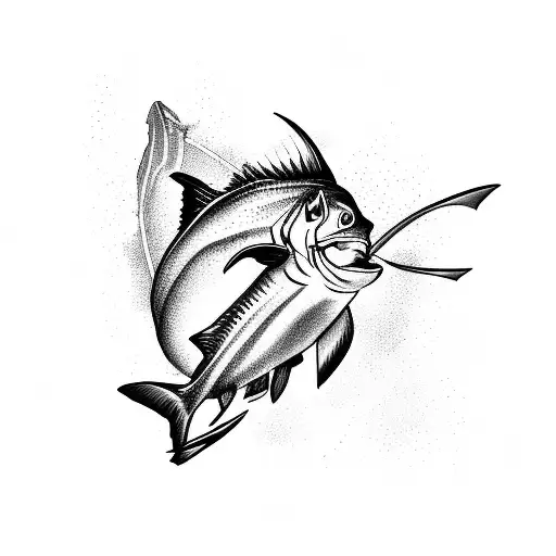 A fierce marlin leaping out of the water tattoo design idea