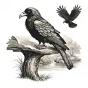Make me a tattoo sketch of Elijah sitting by the brook with the two ravens bringing him meat and bread from the bible tattoo design idea