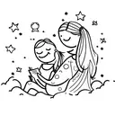 A mother and daughter reading together under a starry sky tattoo design idea