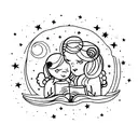 A mother and daughter reading together under a starry sky tattoo design idea