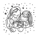 A mother and daughter reading together under a starry sky tattoo design idea