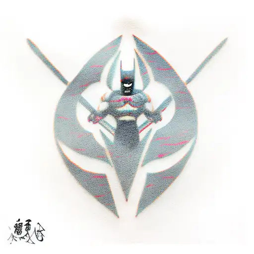 A minimalist tattoo of Batman's emblem with a falling Icarus in the background tattoo design idea