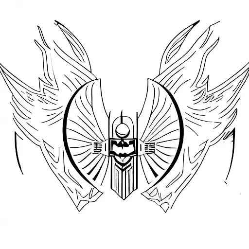 A minimalist tattoo of Batman's emblem with a falling Icarus in the background tattoo design idea