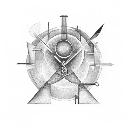 A black and grey tattoo of a lemniscate formed by musical instruments tattoo design idea