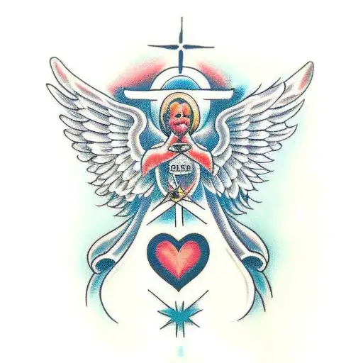 praying hands, angel wings tattoo design idea