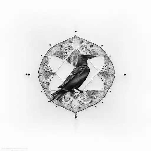 A blackwork design of piano keys forming the shape of a crow tattoo design idea