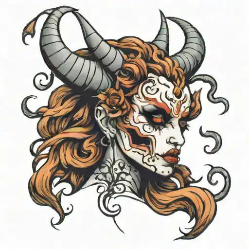 demonic lady head tattoo design idea