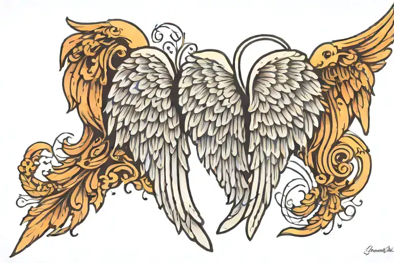 Angel wings in memory of my grandpa death date tattoo design idea