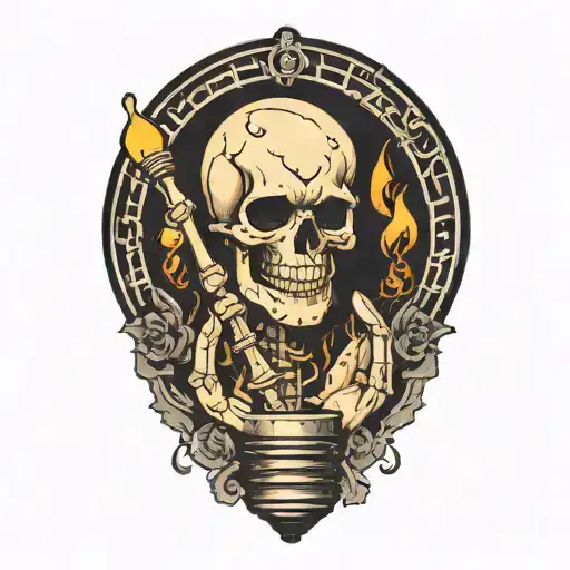 skeleton hand holding light bulb tattoo design idea