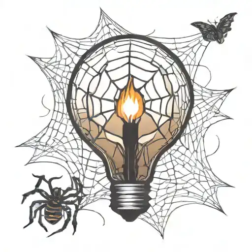 light bulb with spider web inside tattoo design idea
