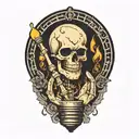 skeleton hand holding light bulb tattoo design idea